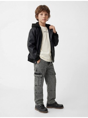 Koton Uzun Kollu Fermuarlı Cepli Suni Deri Kapşonlu Ceket