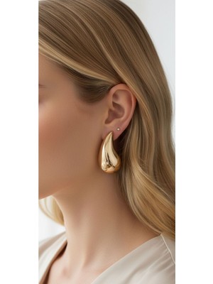 PremiumPort Şık 14K Altın Kaplama Damla Model Kadın Çelik Küpe