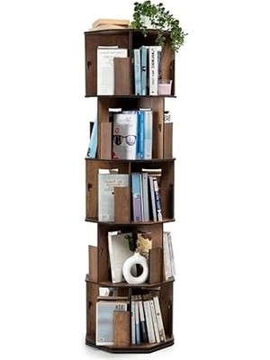 Calperia Modern ve Dekoratif 360° Döner Kitaplık, 5 Raflı Ahşap Tasarım