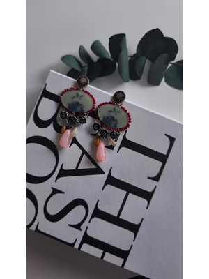 PremiumPort Kırmızı Boncuk Kenarlı Charm Model Küpe, Şık ve Zarif Tasarım