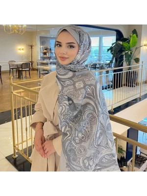 Revam Collection Retro Desen Pamuk Soft Şal Gri