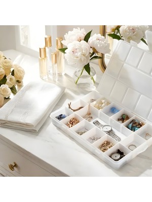 Homing 15 Bölmeli Büyük Boy Beyaz Takı ve Saat Kutusu ORG-2017