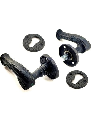 TeknoKapsül Antika Tarz Dekoratif Pirinç Rozetli Yale Oda Kapı Kolu - 49 Mm, Oksit