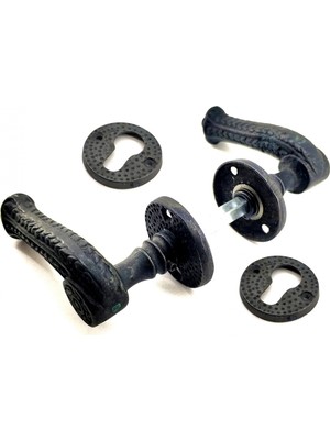TeknoKapsül Antika Tarz Dekoratif Pirinç Rozetli Oda Kapı Kolu - 49 Mm, Oksit