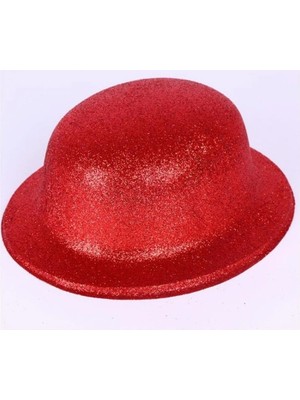 Najmaddin Mey Ithalat® Kırmızı Renk Yuvarlak Simli Plastik Parti Şapkası