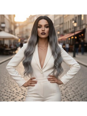 TeknoKapsül Fiber Sen Uzun Su Daası Peruk / Siyah Gri Ombreli