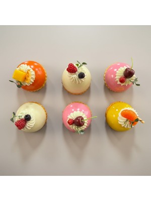 Vitrin Accessories 3D Yuvarlak Mini Pasta Magnet Seti Mutfak, Buzdolabı, Ofis ve Hediye Için Dekoratif Ürün 4 Adet