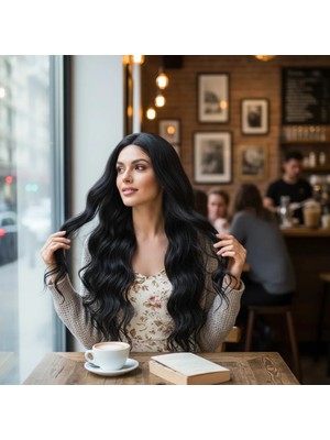 TeknoKapsül Uzun Su Daası Fiber Sen Peruk / Siyah