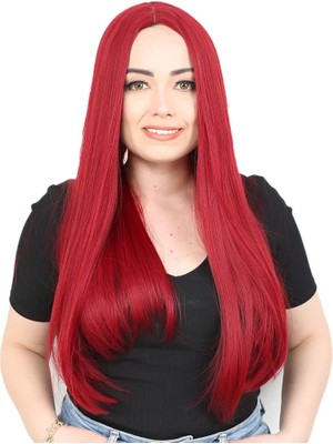 TeknoKapsül Fiber Sen Uzun Düz Peruk / Kızıl