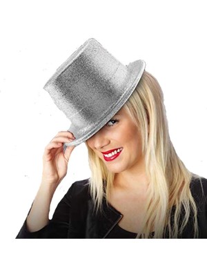 Najmaddin Mey Ithalat® Gümüş Renk Uzun Plastik Simli Parti Şapkası