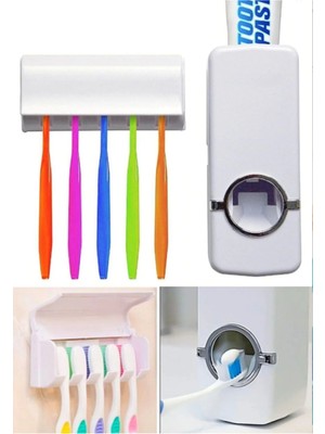 Otomatik Diş Macunu Sıkacağı ve 5'li Diş Fırçası Askılığı