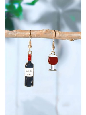 PremiumPort Şık Unisex Minimal Şarap Şişesi ve Kadeh Figürlü Küpe