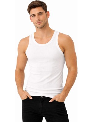 Asmedo Erkek Fitilli Likralı Kaşkorse Atlet Vücuda Oturan Basic Şıklık - Beyaz