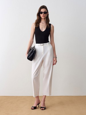 Dilvin 72672 Kemerli Havuç Pantolon-Açık Taş