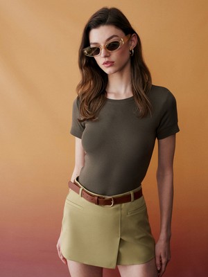 Dilvin 32637 Bisiklet Yaka T-Shirt-Haki