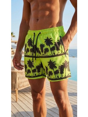 Asmedo Erkek Deniz Şortu Fermuarlı Cepli File Astarlı Hızlı Kuruyan Premium - Neon Yeşili