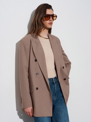 Dilvin 60798 Blazer Ceket-Koyu Vizon