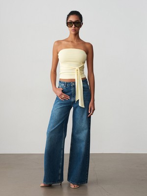 Dilvin 32841 Bağlamalı Bandeau Top-Açık Sarı