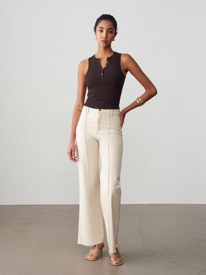 Dilvin 21005 Düğme Detaylı Crop Top-Koyu Kahve