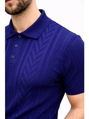 Asmedo Erkek Yazlık Triko Tişört Kısa Kol Polo Yaka Düğmeli T-Shirt - Lacivert