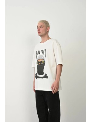 Asmedo Erkek Baskılı T-Shirt Kısa Kol Bisiklet Yaka Rahat Kalıp Tişört - Beyaz