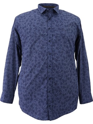 Bettino Erkek Desenli Uzun Kol Mevsimlik Gömlek 2XL Büyük Beden Şık Kesim İndigo Renk