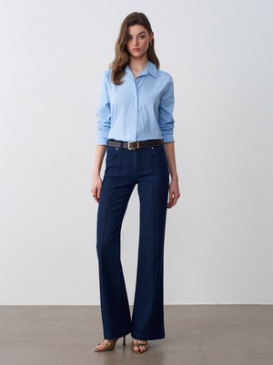 Dilvin 72309 Dikiş Detaylı Flare Jean-Lacivert