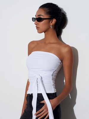 Dilvin 32841 Bağlamalı Bandeau Top-Beyaz