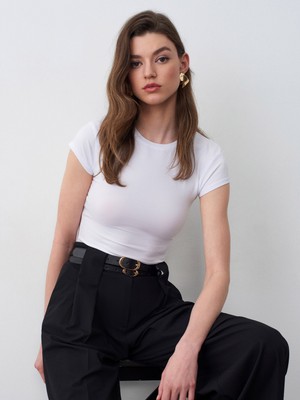 Dilvin 32761 Bisiklet Yaka T-Shirt-Beyaz