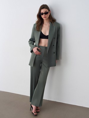 Dilvin 72675 Yüksek Bel Kumaş Pantolon-Yeşil