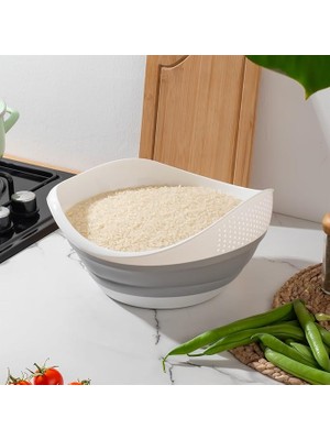 Pearl Shop 726 Çok Amaçlı Katlanabilir Yıkama Süzgeci - Akordiyon Pirinç Meyve Sebze Leğeni 3 Litre