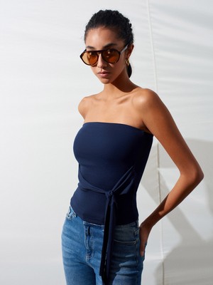 Dilvin 32841 Bağlamalı Bandeau Top-K.lacivert