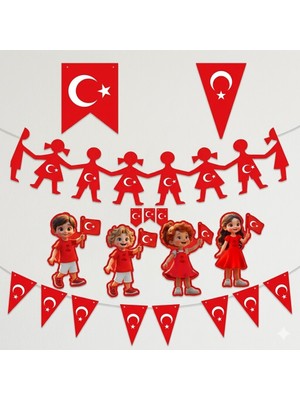 Muka 23 Nisan Süslemeleri Flama-Banner Seti - Toplam 3 Paket -