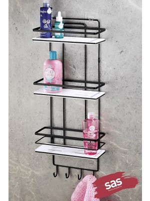 Pearl Shop Ömür Boyu Paslanmaz Ayarlanabilir Raf Banyo Düzenleyici Şampuanlık Siyah Beyaz Lş-03