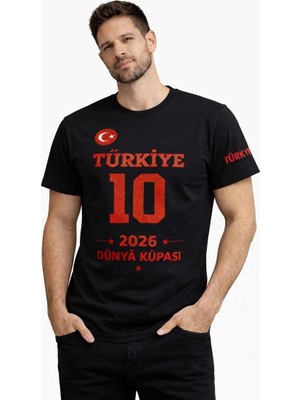 Asmedo Erkek Türkiye Baskılı Tişört 2026 Dünya Kupası Taraftar Forma T-Shirt - Siyah