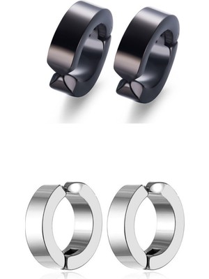 PremiumPort Iki Çift Sıkıştırmalı Çelik Halka Küpe, Uniseks, Modern ve Şık Tasarım