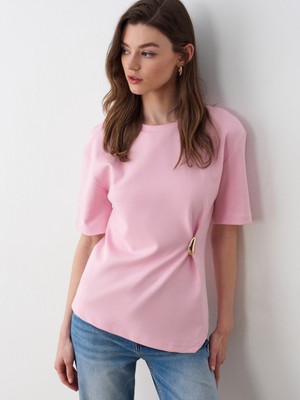 Dilvin 32445 Aksesuar Detaylı Basic T-Shirt-Toz Pembe