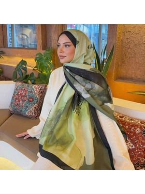 Revam Collection Desenli Pamuk Soft Şal Haki Yeşil