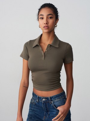 Dilvin 32614 Polo Yaka Top-Haki