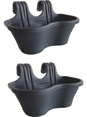 Pearl Shop Askılı Balkon Saksı, 2 Adet, Antrasit