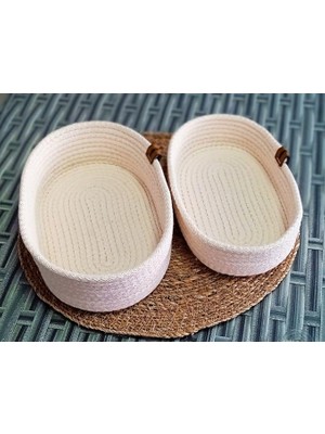 Pearl Shop Oval Sepet 15 * 25CM Krem Ev Banyo Hasır Jüt Çok Amaçlı Havlu Düzenleyici Organizer