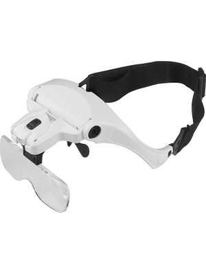 Pearl Shop Lens 1.0x-3.5x Ayarlanabilir Braket Kafa Bandı Gözlük Büyüteç 2 Işıklı Büyüteç