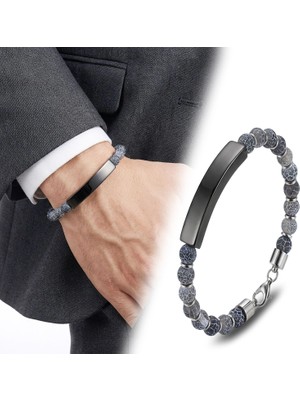 Moncuk Design Mat Akik Siyah Isim Yazılabilir ve Ayarlanabilir Çelik Zincir Bileklik 33512B29D4