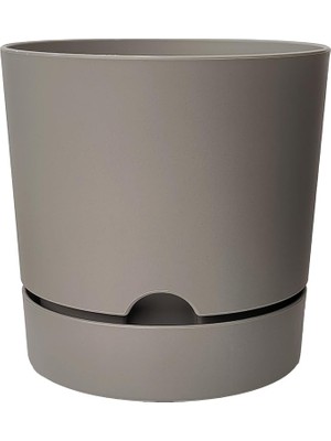 Pearl Shop Begonya Saksı Tabaklı Drenajlı Mat Plastik Çiçek Saksısı (1 Adet, 9 Litre, 25CM, Bej)