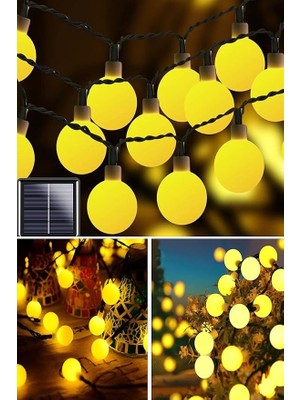 Pearl Shop LED 7 Metre Sarı Opak Solar LED Işık Güneş Enerjili Bahçe Teras Balkon Ağaç Lambası Aydınlatması