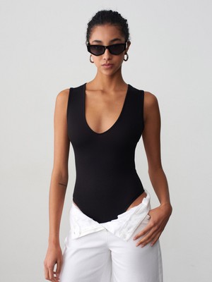 Dilvin 32835 V Yaka Bodysuit-Siyah
