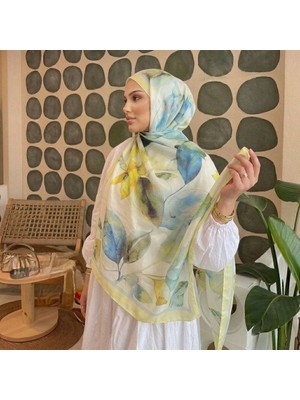 Revam Collection Retro Desen Pamuk Soft Şal Sarı Yeşil