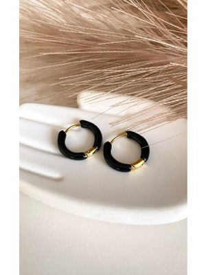 PremiumPort Şık Siyah Çelik Halka Küpe, Modern ve Zarif Takı Tasarımı