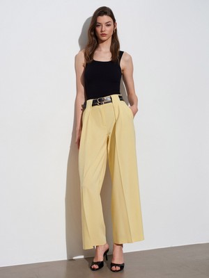 Dilvin 72670 Çift Kemerli Pileli Pantolon-Sarı