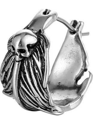 PremiumPort Unisex Gümüş Kuru Kafa Detaylı Gotik Tasarım Çelik Halka Küpe